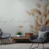 Trockenblumen-Fototapete Beige Weiß – 3,75 x 2,50 m – Vliestapete mit Spruch 
