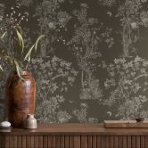 Florale Mustertapete mit Schmetterlingen Schwarz Grau - Vliestapete Naturmotiv 