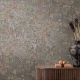 Botanical wallpaper blue brown - exotic floral pattern wallpaper - non-woven wallpaper 
