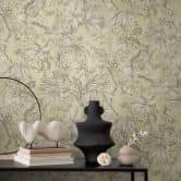 Botanik-Tapete Grün Beige - Exotische Vliestapete mit Blättern - Mustertapete 