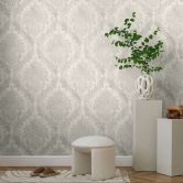 Barok behang crème zilver - Vliesbehang met Patroonbehang - klassiek Patroonbehang 