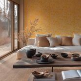 Vinyle expansé avec motif en éventail jaune beige - Papier peint intissé vif brillant 