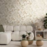 Pflanzen-Tapete Beige Weiß – Blättermotiv Naturstil – Vliestapete mit Struktur 