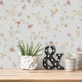 Self-adhesive wallpaper & furniture film - country house, flowers - pink, white - roll 840x53 cm  