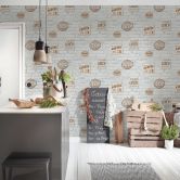 Selbstklebende Tapete & Möbelfolie - Kaffe und Pizza - weiß, beige - Rolle 840x53 cm  