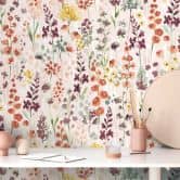 Papier peint fleurs aquarelle beige marron - papier peint à motifs tons naturels - papier peint intissé 