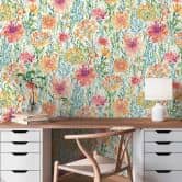 Papier peint fleuri Aquarelle Multicolore Vert - papier peint intissé floral - printanier 