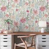 Papier peint fleuri Aquarelle pastel rose - papier peint intissé floral - romantique 