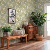 Papier peint intissé Arbres Nature vert crème Papier peint mural Forêt Feuilles Paysage  