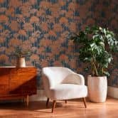 Non-woven wallpaper forest trees palm trees blue brown metallic wallpaper wallpaper nature jungle 