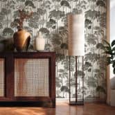 Non-woven wallpaper forest trees palm trees gray black white metallic wallpaper wallpaper nature 