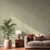 Papier peint intissé palmiers beige crème vert métallisé Papier peint mural feuilles nature 