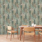 Papier peint à motifs avec feuilles de fougère Beige Vert Marron - papier peint floral avec feuilles  