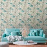 Papier peint à motifs floraux avec des feuilles mélangées multicolores - papier peint à fleurs beige vert 