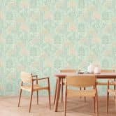 Papier peint intissé avec feuilles style rétro Gris Vert - papier peint floral Fleurs 