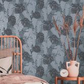 papier peint palmier gris anthracite - papier peint jungle - papier peint design feuilles de palmier 