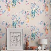 blomstertapet gråblå - blomstertapet med fugle - non-woven tapet påfugl 