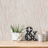papier peint Hygge texturé en gris et cuivre papier peint intissé avec motif naturel métallisé 
