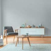 Strukturtapete Fischgrät Blau Creme – Vliestapete modern textilartig zart 