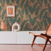 Blätter-Mustertapete leicht glänzend Beige Blau - Florale Tapete Pflanzen 