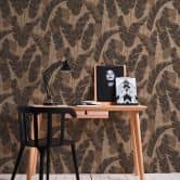 Blätter-Tapete leicht glänzend Beige Schwarz - Florale Mustertapete Pflanzen 