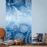 Kinderzimmer Fototapete Meereswelt Blau Weiß - Vliestapete mit Ozean-Motiv erweiterbar 