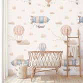Wall Mural Hot Air Balloons Pink Blue - non-woven wallpaper for children's room expandable 