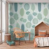 Fotobehang in pastellook groen blauw - kinderkamer behang bomen - Vliesbehang, uittrekbaar 