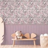 Wall Mural Birds & Branches Pink - floral sample with wooden panel - extendable non-woven wallpaper 