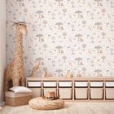 Safari-Tapete Tiere Beige Bunt - Vliestapete mit Giraffe, Zebra & Elefant 