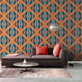Non-woven wallpaper blue yellow orange pink - abstract pattern wallpaper - vintage wallpaper 