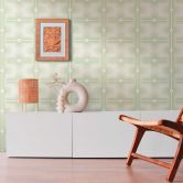 Vintage non-woven wallpaper green cream - retro graphic pattern wallpaper - graphic wallpaper 