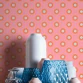 Retro look wallpaper with dots orange pink - non-woven wallpaper with graphic sample - textured peel and stick wallpaper 