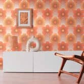 Non-woven wallpaper with flowers brown orange - floral retro wallpaper - vintage wallpaper 