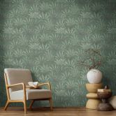 Green leaf wallpaper - non-woven wallpaper with a large leaf pattern in a natural style 