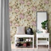 Florale Tapete mit Pfingstrosen Beige Rosa – Romantische Blumentapete – Vliestapete 