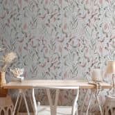 Florale Tapete Blätter Aquarell - Vliestapete in Rosa Grün Beige - Pflanzen-Tapete 