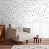 Bloemen Fotobehang met houten paneel blauw wit - Romantisch & uitbreidbaar 
