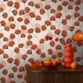 Non-woven Skandi wallpaper - striking retro pattern in greige & terracotta 