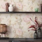 Papier peint floral pivoines rose beige - papier peint intissé style aquarelle - vintage 