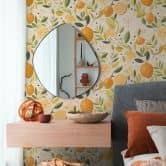Papier peint citron Beige Jaune Vert - Papier peint intissé motif fruits méditerranéen 