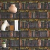 Papier peint intissé Bibliothèque vintage avec livres anciens et fond ornemental 