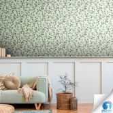Blätter-Tapete Aquarell Hellgrün Weiß vorgeleimt - Vliestapete Tapezieren ohne Kleister 