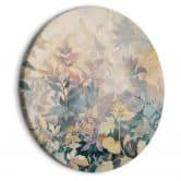 Rundes Leinwandbild Wandteppich Muster mit einer Wiese und Blumen Kelim mit Frühlingsmotiv 