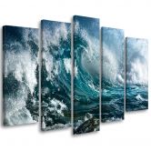 Leinwandbild 5 teilig, Meer Ozean Wellen 