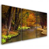 Leinwandbild 3-teilig, Herbstwald Fluss 