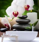 Fototapete, Orchidee Kerze und Zen-Steine im SPA 
