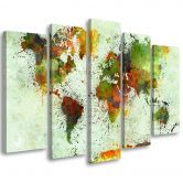 Leinwandbild 5 teilig, Bunte Weltkarte Abstrakt  