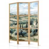 Japanischer Paravent, Raumteiler freistehend, Trennwand - Tuscan Landscape: Green Fields 
