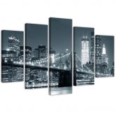 Leinwandbild 5 teilig, New York Bridge Schwarz und Weiß 